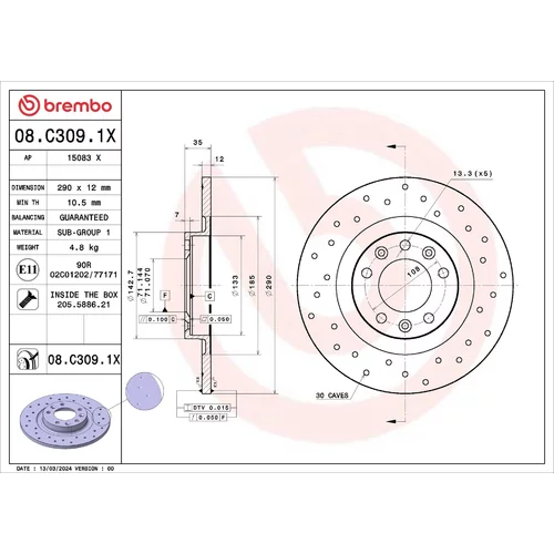 Brzdový kotúč BREMBO 08.C309.1X