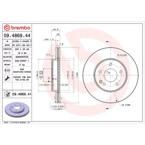 Brzdový kotúč BREMBO 09.4869.41
