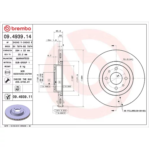 Brzdový kotúč BREMBO 09.4939.11