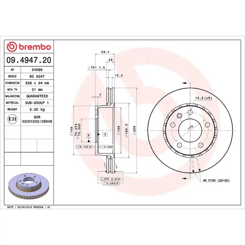 Brzdový kotúč BREMBO 09.4947.20