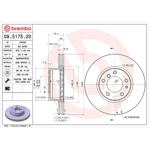 Brzdový kotúč BREMBO 09.5175.20