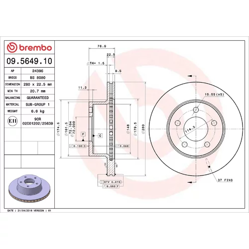 Brzdový kotúč BREMBO 09.5649.10