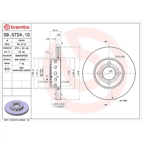 Brzdový kotúč BREMBO 09.5724.10