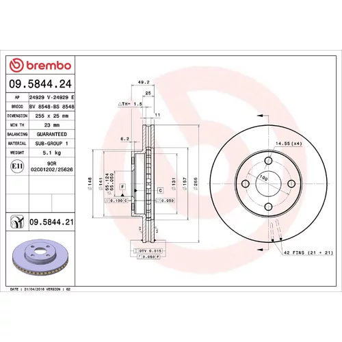 Brzdový kotúč BREMBO 09.5844.21