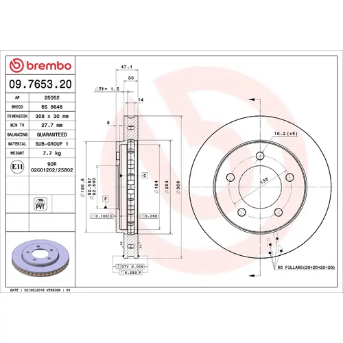 Brzdový kotúč BREMBO 09.7653.20