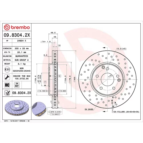 Brzdový kotúč BREMBO 09.8304.2X