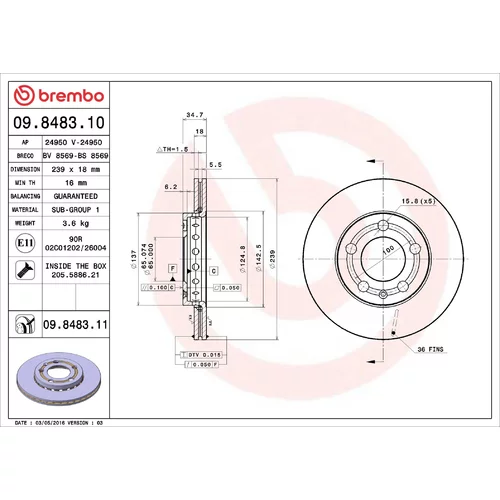 Brzdový kotúč BREMBO 09.8483.11