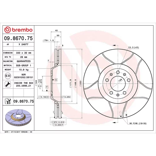 Brzdový kotúč BREMBO 09.8670.75