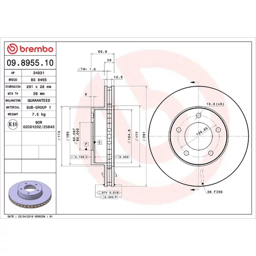 Brzdový kotúč BREMBO 09.8955.10