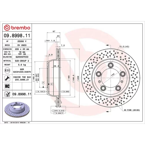 Brzdový kotúč BREMBO 09.8998.11
