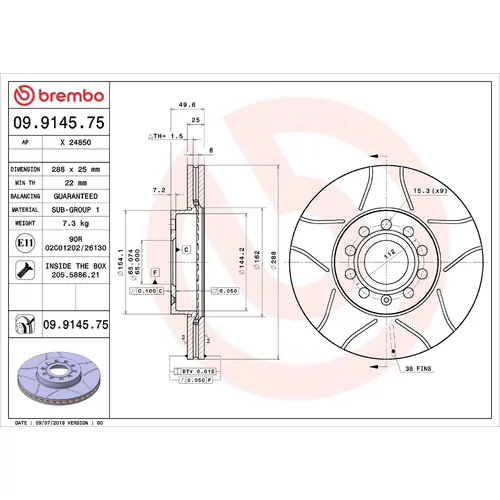Brzdový kotúč BREMBO 09.9145.75