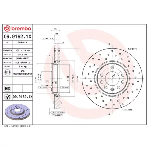 Brzdový kotúč BREMBO 09.9162.1X