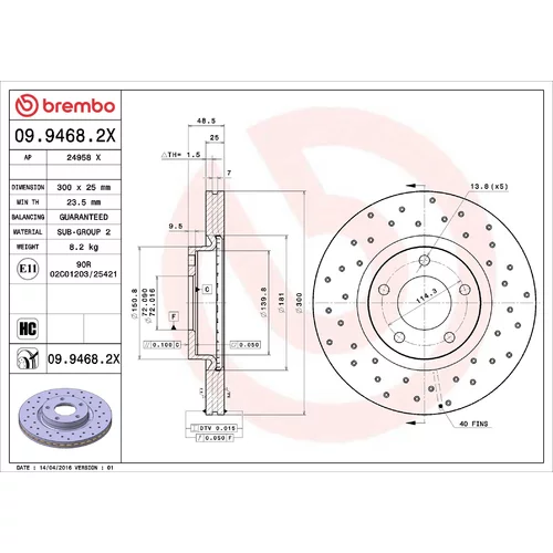 Brzdový kotúč BREMBO 09.9468.2X