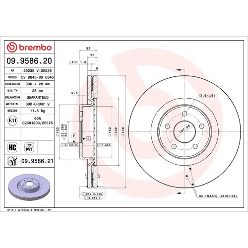 Brzdový kotúč BREMBO 09.9586.21