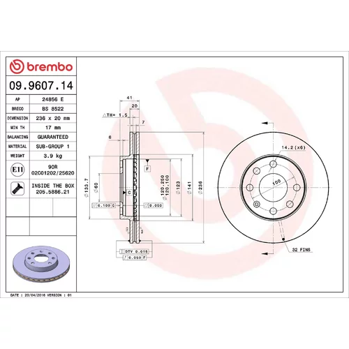 Brzdový kotúč BREMBO 09.9607.14