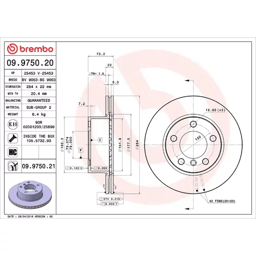 Brzdový kotúč BREMBO 09.9750.21