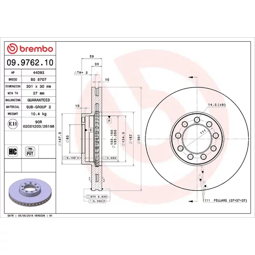 Brzdový kotúč BREMBO 09.9762.10