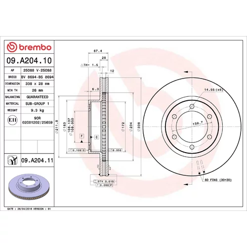 Brzdový kotúč BREMBO 09.A204.11