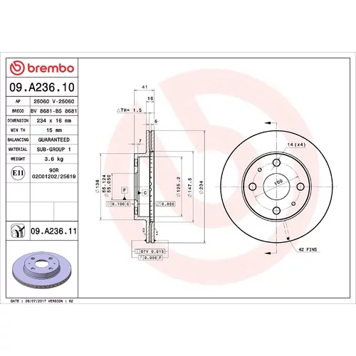 Brzdový kotúč BREMBO 09.A236.11