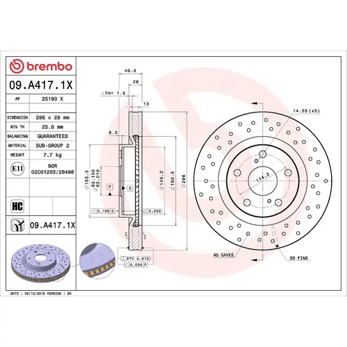 Brzdový kotúč BREMBO 09.A417.1X