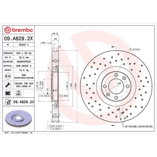 Brzdový kotúč BREMBO 09.A829.2X
