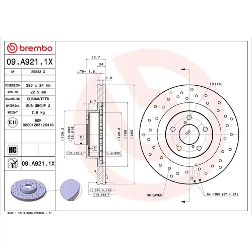 Brzdový kotúč BREMBO 09.A921.1X