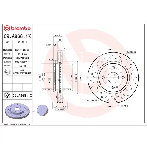 Brzdový kotúč BREMBO 09.A968.1X