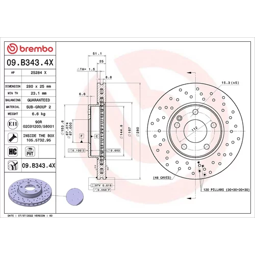Brzdový kotúč BREMBO 09.B343.4X