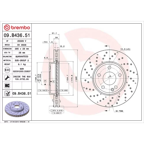 Brzdový kotúč BREMBO 09.B436.51