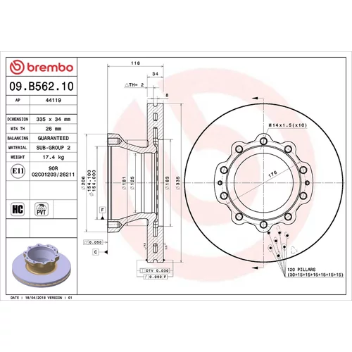 Brzdový kotúč BREMBO 09.B562.10
