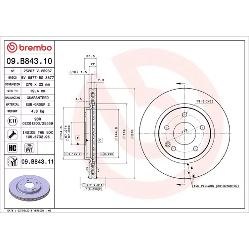 Brzdový kotúč BREMBO 09.B843.11
