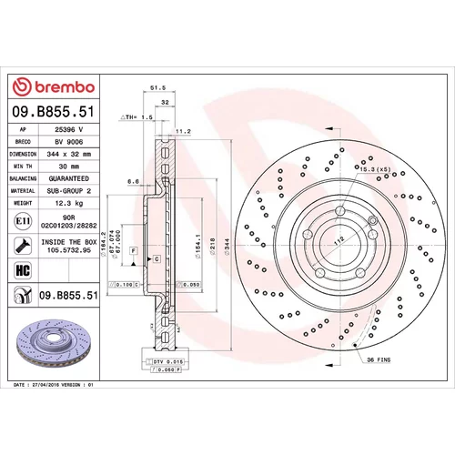 Brzdový kotúč BREMBO 09.B855.51