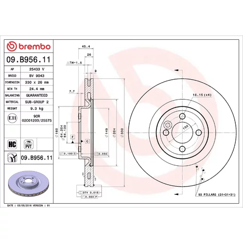 Brzdový kotúč BREMBO 09.B956.11