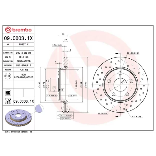 Brzdový kotúč BREMBO 09.C003.1X