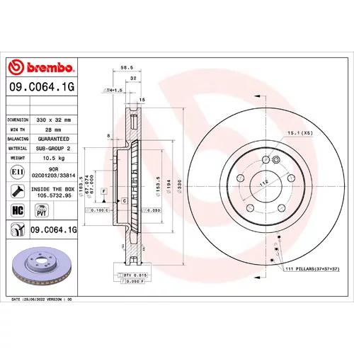 Brzdový kotúč BREMBO 09.C064.1G