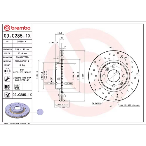 Brzdový kotúč BREMBO 09.C285.1X