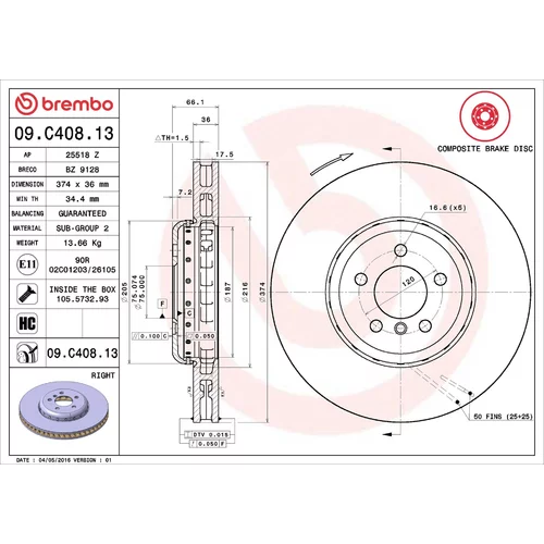 Brzdový kotúč BREMBO 09.C408.13