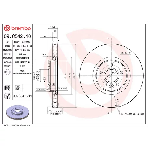 Brzdový kotúč BREMBO 09.C542.11
