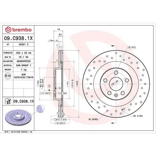 Brzdový kotúč BREMBO 09.C938.1X