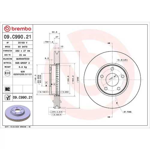Brzdový kotúč BREMBO 09.C990.21
