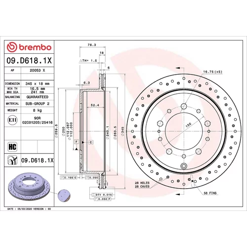 Brzdový kotúč BREMBO 09.D618.1X