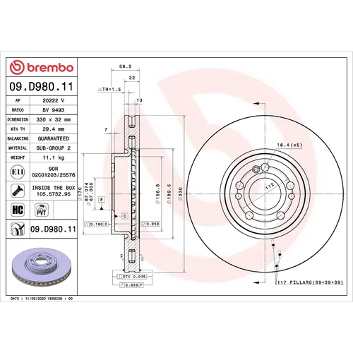 Brzdový kotúč BREMBO 09.D980.11