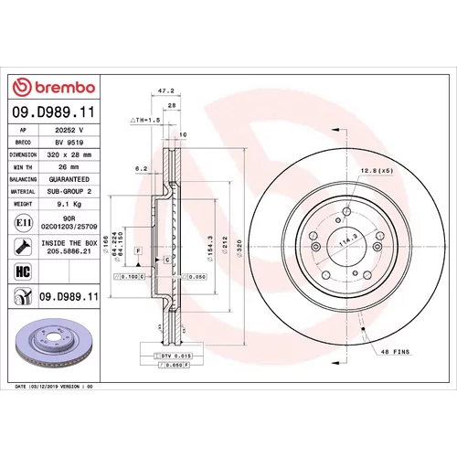 Brzdový kotúč 09.D989.11 /BREMBO/