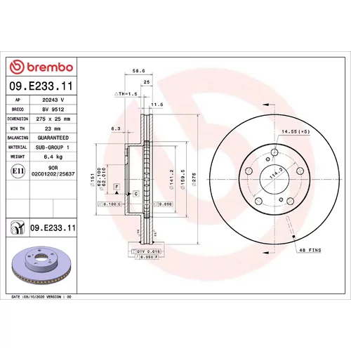 Brzdový kotúč BREMBO 09.E233.11