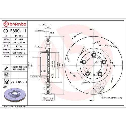 Brzdový kotúč 09.E899.11 /BREMBO/