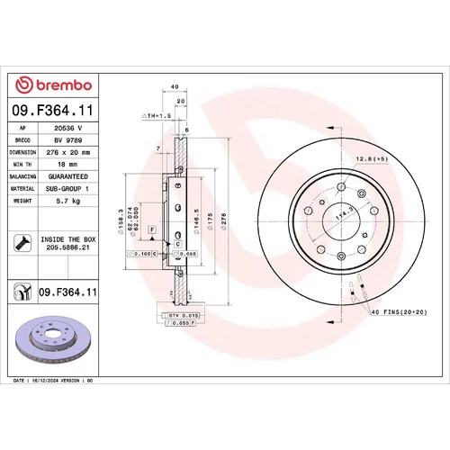 Brzdový kotúč BREMBO 09.F364.11