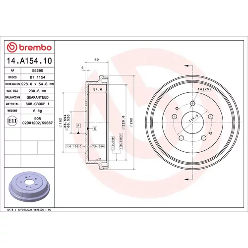 Brzdový bubon BREMBO 14.A154.10