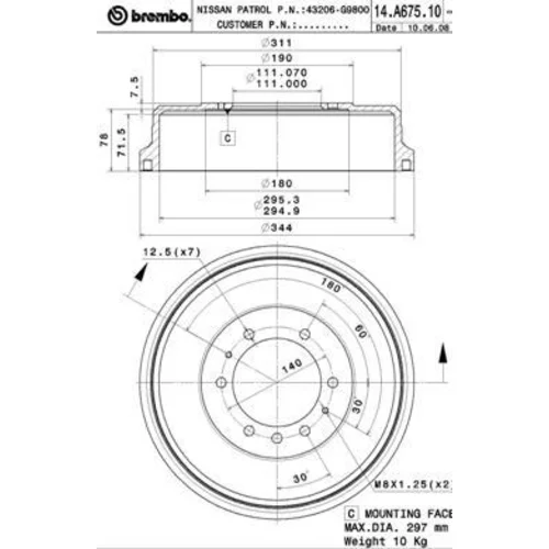 Brzdový bubon BREMBO 14.A675.10