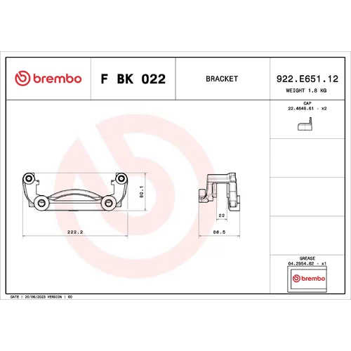 Sada držiakov brzd. strmeňov F BK 022 /BREMBO/ - obr. 1