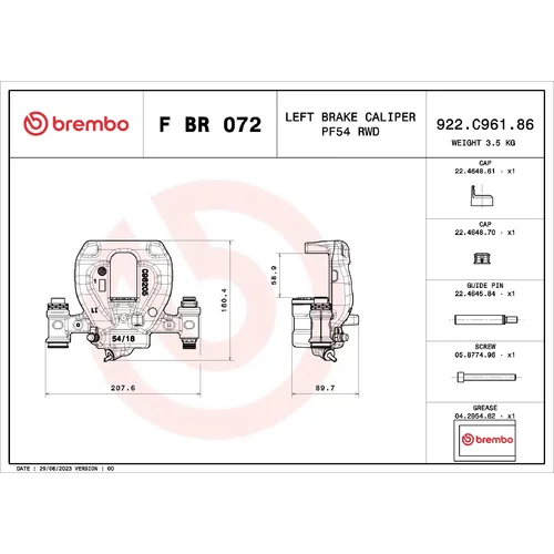 Brzdový strmeň F BR 072 /BREMBO/ - obr. 1